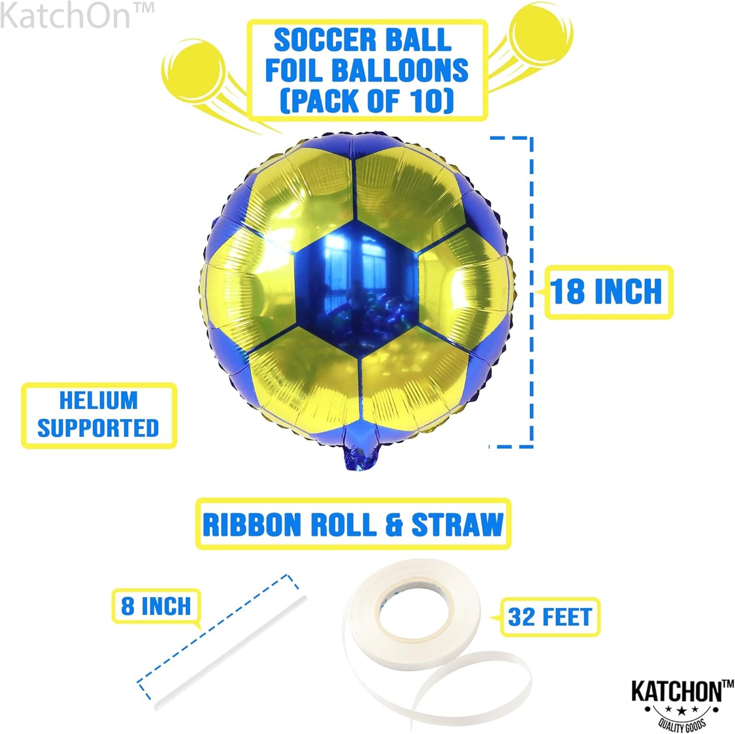 , Yellow and Blue Soccer Balloons - 18 Inch, Packof 10 | Soccer Ball Balloons, America Soccer Team Party Decorations | Yellow and Blue Soccer Party Decorations | Soccer Birthday Decorations