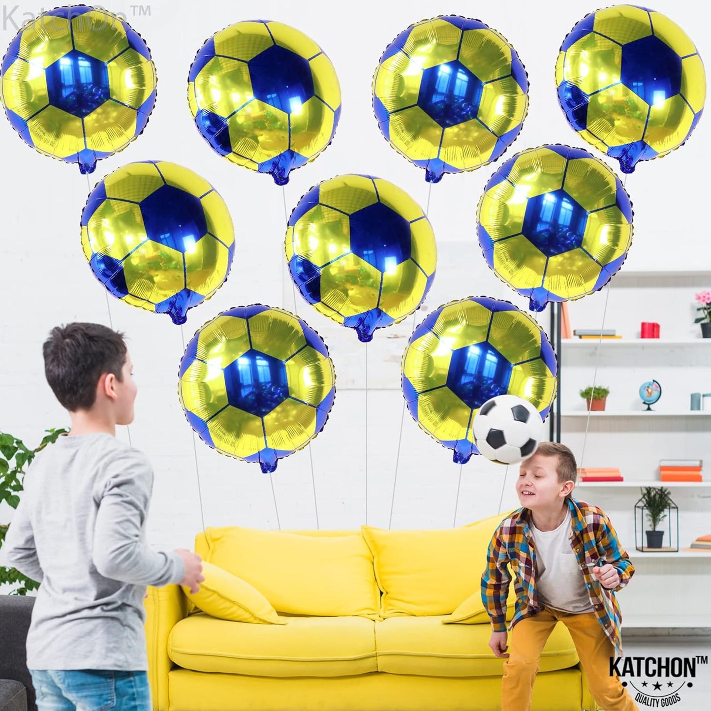 , Yellow and Blue Soccer Balloons - 18 Inch, Packof 10 | Soccer Ball Balloons, America Soccer Team Party Decorations | Yellow and Blue Soccer Party Decorations | Soccer Birthday Decorations