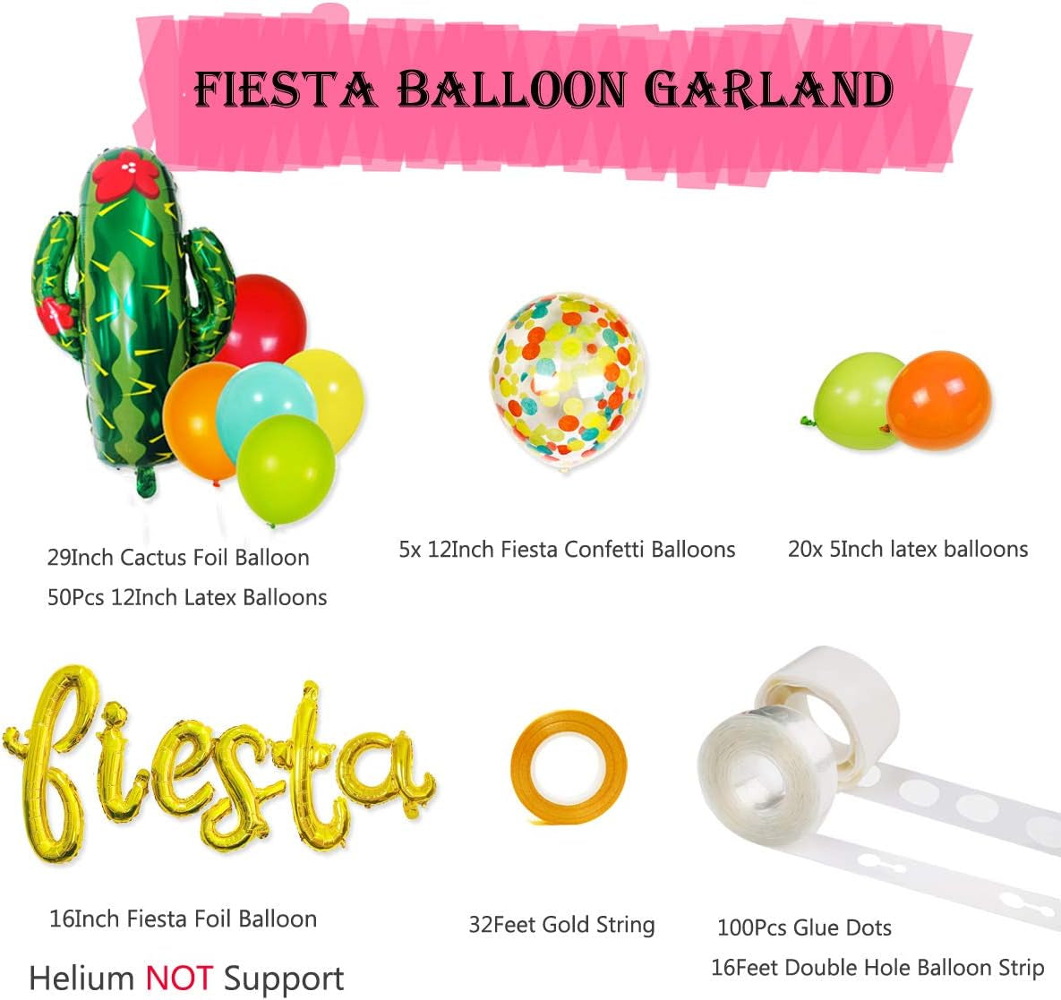 Fiesta Balloons Garland Kit Latex Balloons Balloon Arch Strip Set for Cactus Baby Shower Decorations Mexican Fiesta Party Decorations