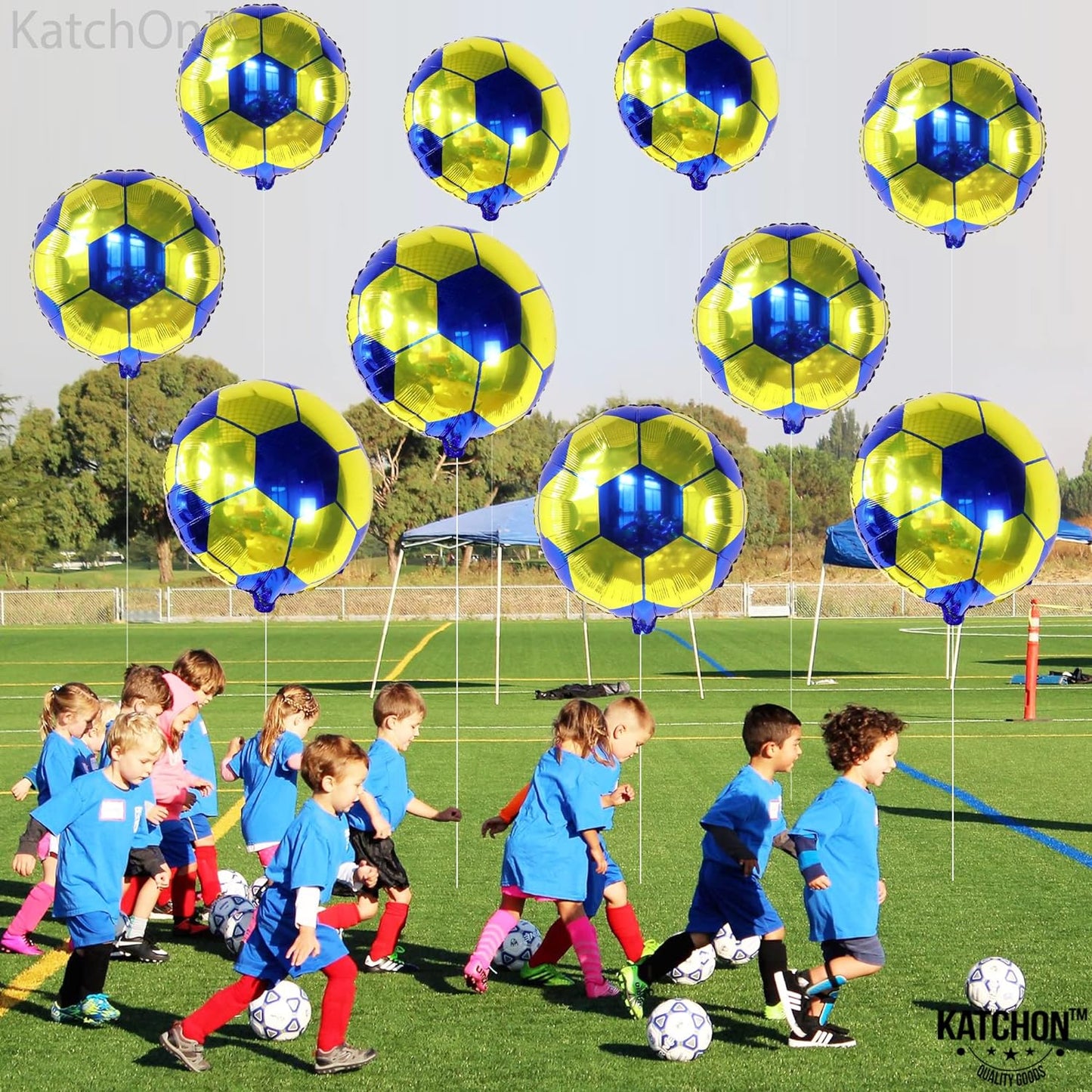 , Yellow and Blue Soccer Balloons - 18 Inch, Packof 10 | Soccer Ball Balloons, America Soccer Team Party Decorations | Yellow and Blue Soccer Party Decorations | Soccer Birthday Decorations