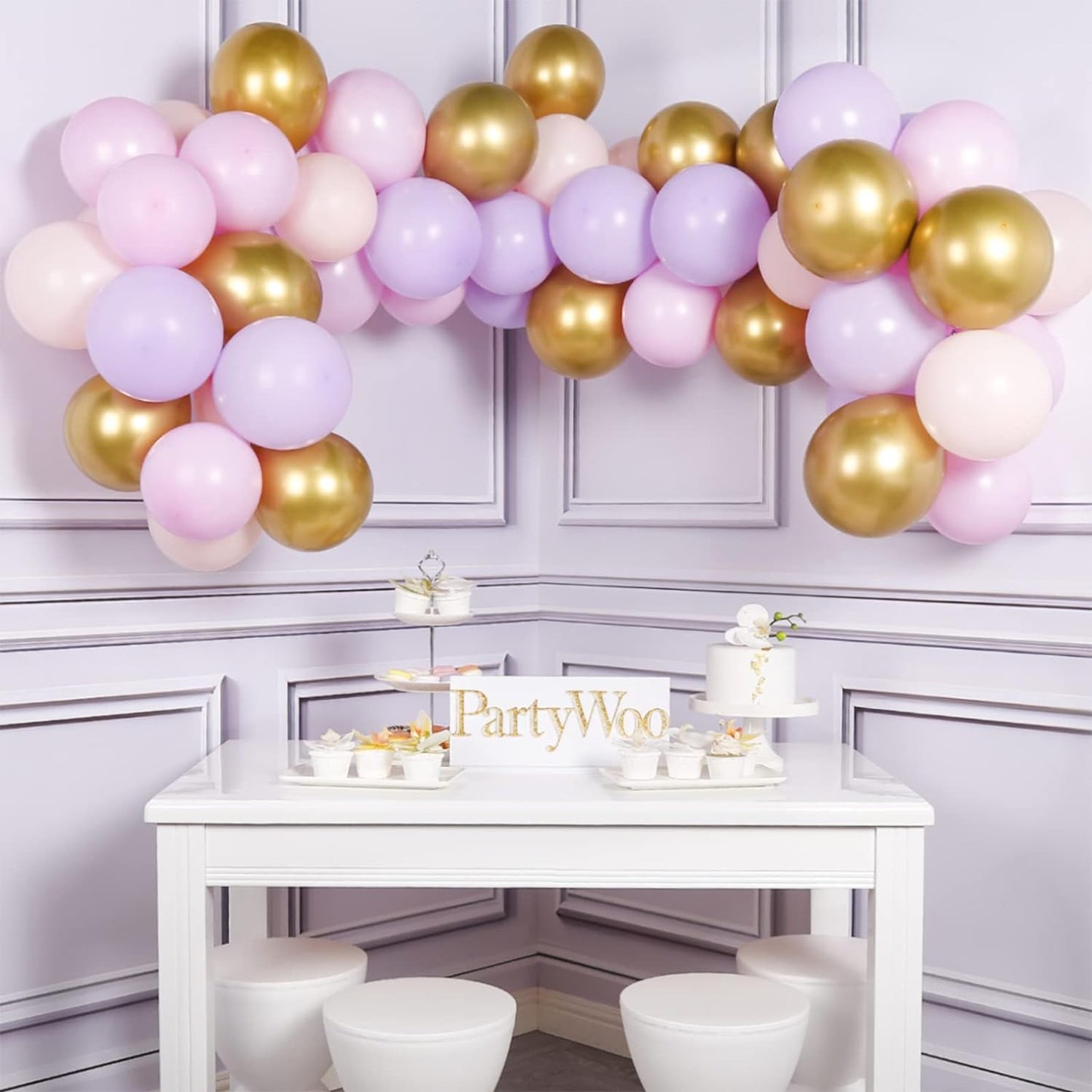 Purple Pink Gold Balloons, 60 Pcs 12 Inch Purple Balloons, Light Pink Balloons, Gold Metallic Balloons and Pink Balloons, Purple Pink Balloons for Princess Birthday Party, Purple Baby Shower