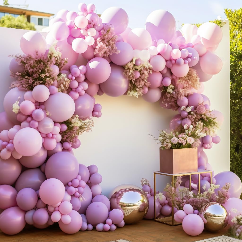 Purple Pink Balloon Double Stuffed Lavender Balloon Garland Latex Pastel Light Pink Lilac Balloons Arch Kit for Bridal Baby Shower Wedding Birthday Butterfly Fairy Flower Theme Party Decoration