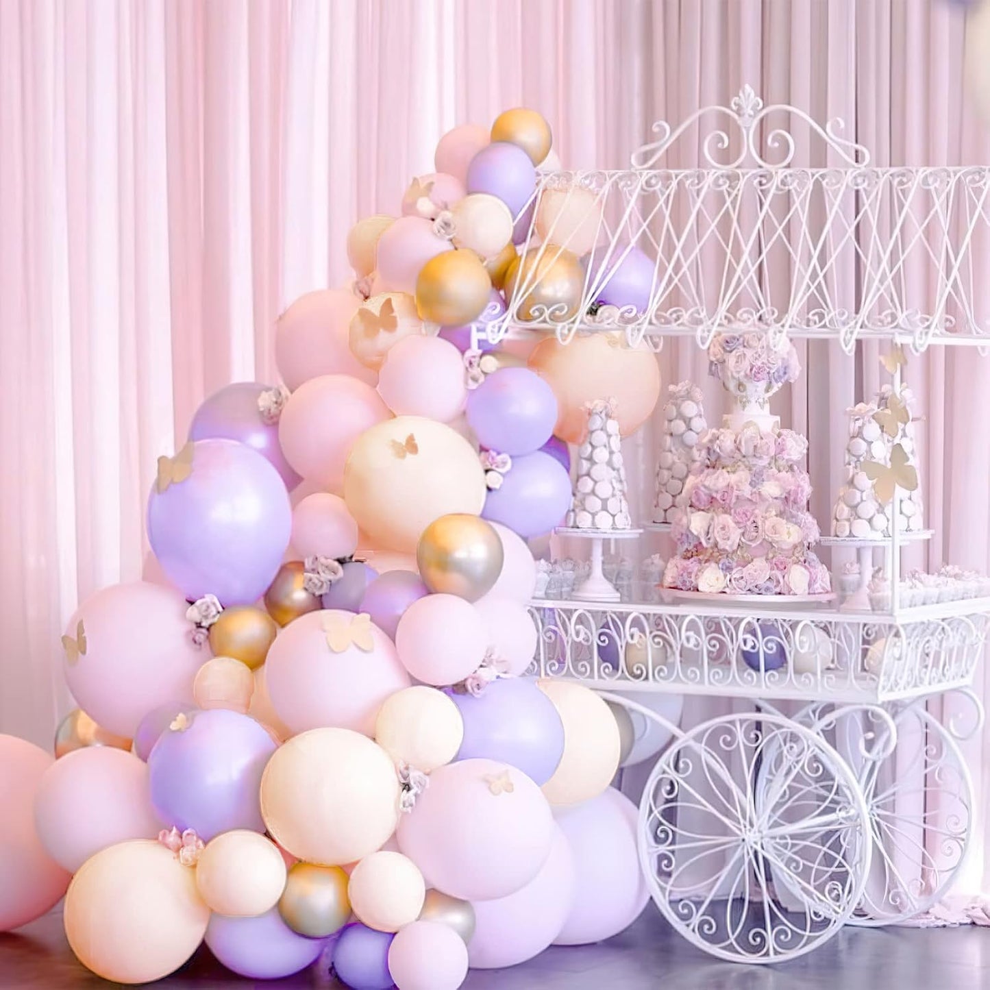 Purple Pink Gold Balloons, 60 Pcs 12 Inch Purple Balloons, Light Pink Balloons, Gold Metallic Balloons and Pink Balloons, Purple Pink Balloons for Princess Birthday Party, Purple Baby Shower