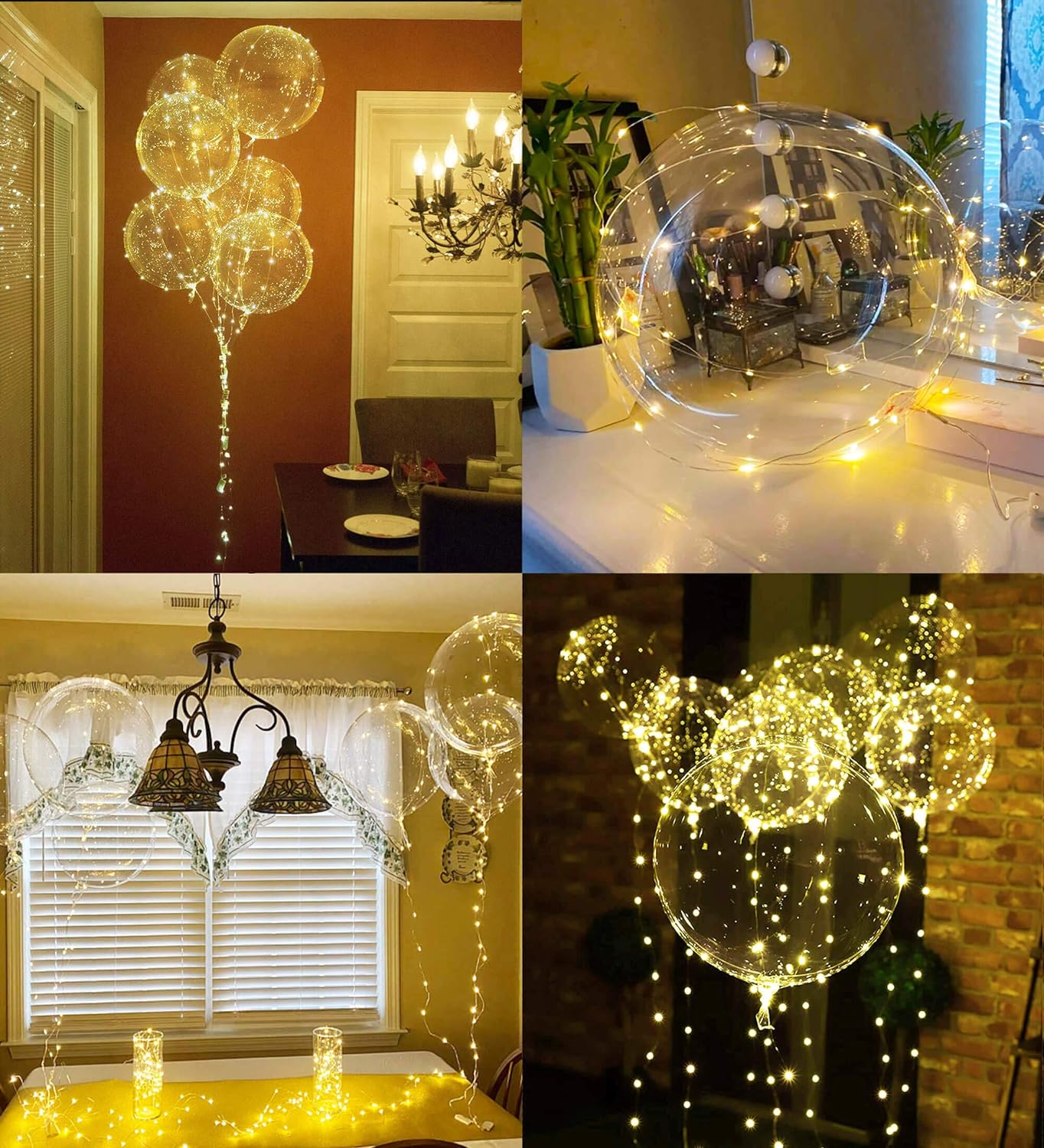 LED Balloons 10 Pack, Light up Balloons 20 Inches Clear Helium Bobo Balloons, Glow Bubble Balloons with String Lights for Valentines Day Halloween Christmas Wedding Birthday Party Decoration