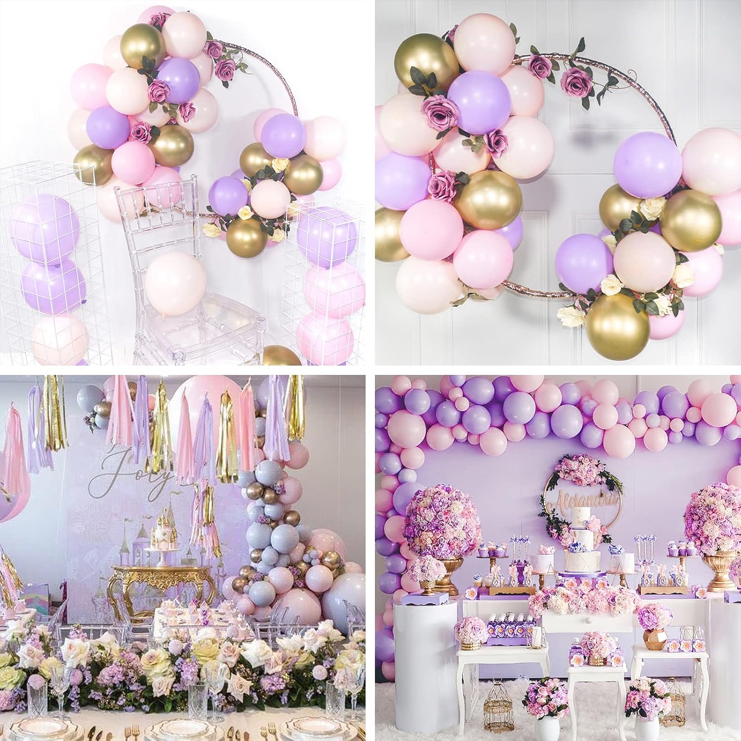 Purple Pink Gold Balloons, 60 Pcs 12 Inch Purple Balloons, Light Pink Balloons, Gold Metallic Balloons and Pink Balloons, Purple Pink Balloons for Princess Birthday Party, Purple Baby Shower