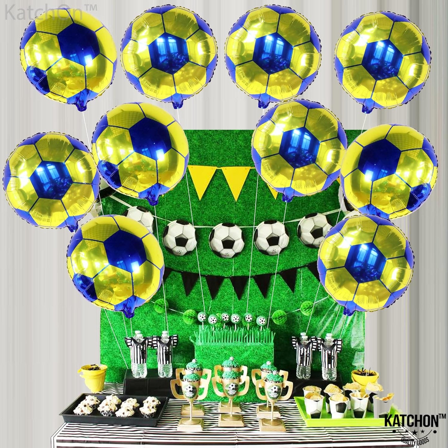 , Yellow and Blue Soccer Balloons - 18 Inch, Packof 10 | Soccer Ball Balloons, America Soccer Team Party Decorations | Yellow and Blue Soccer Party Decorations | Soccer Birthday Decorations