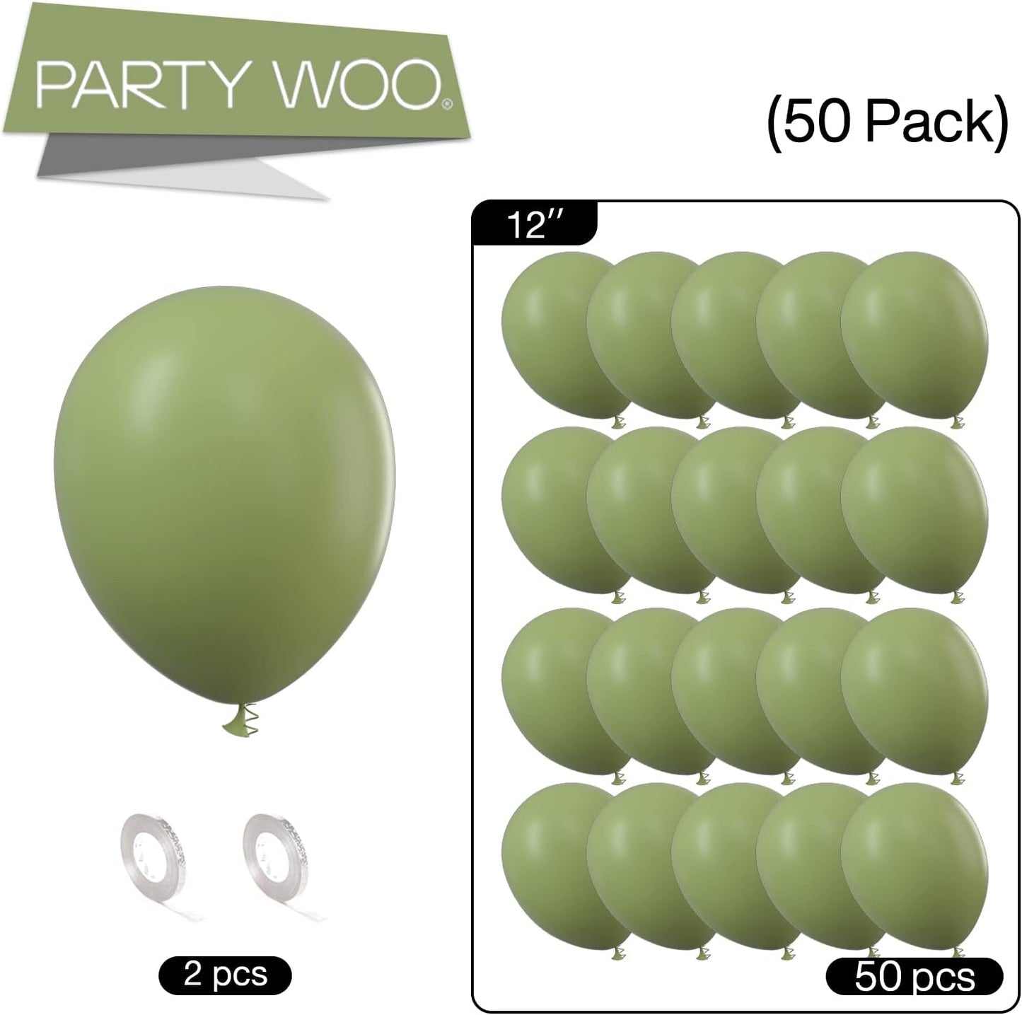 Olive Green Balloons, 50 Pcs 12 Inch Boho Green Balloons, Matte Green Balloons for Balloon Garland Balloon Arch as Party Decorations, Birthday Decorations, Baby Shower Decorations, Green-F06