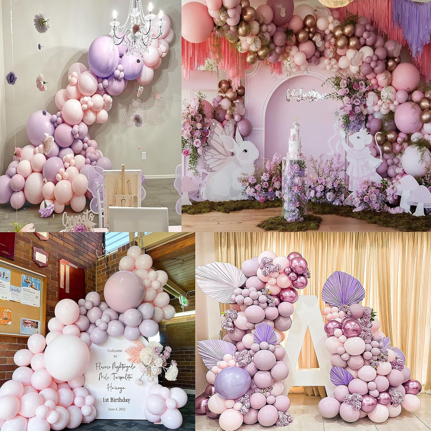 Purple Pink Balloon Double Stuffed Lavender Balloon Garland Latex Pastel Light Pink Lilac Balloons Arch Kit for Bridal Baby Shower Wedding Birthday Butterfly Fairy Flower Theme Party Decoration