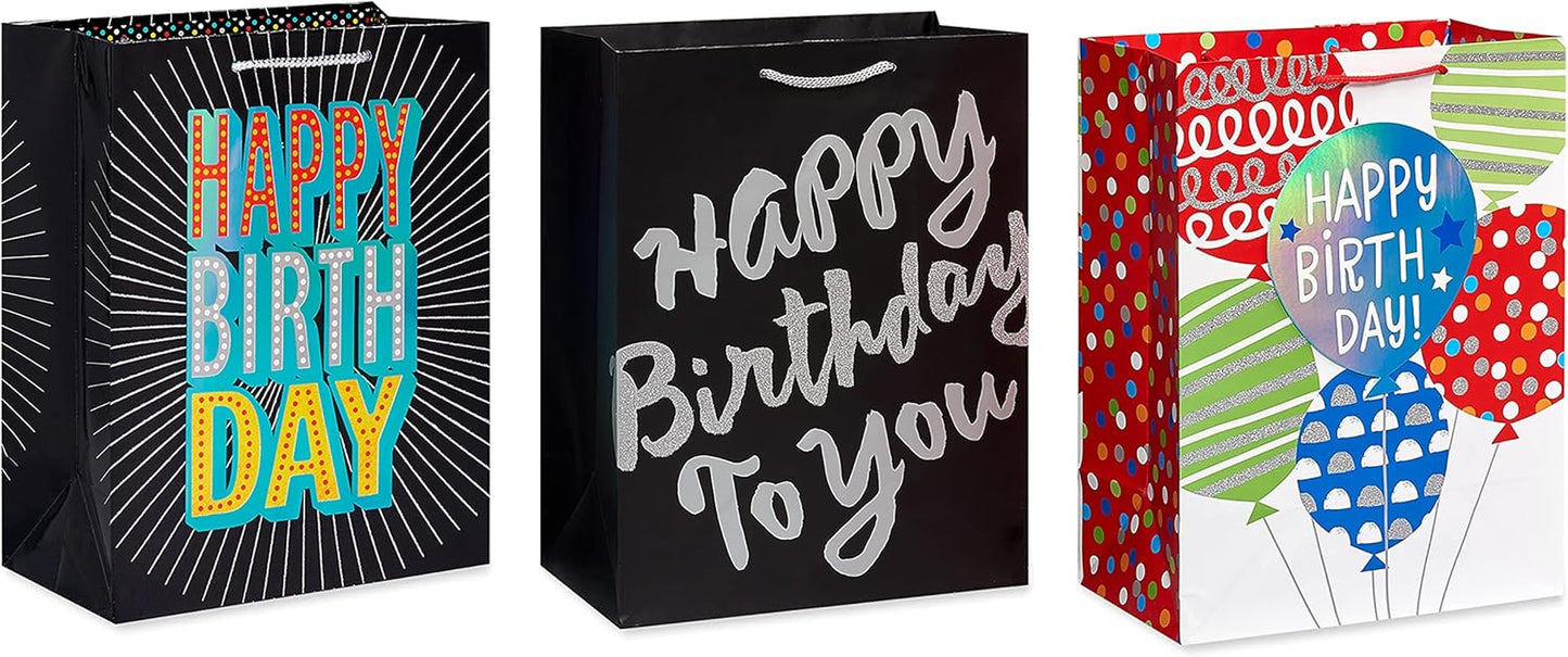 Birthday Gift Bag Assortment (6 Bags, 3 Medium 10" and 3 Large 13")