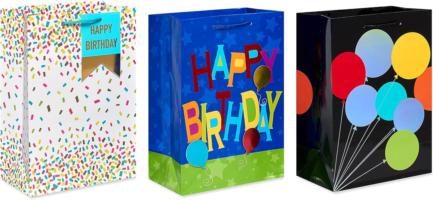 Birthday Gift Bag Assortment (6 Bags, 3 Medium 10" and 3 Large 13")