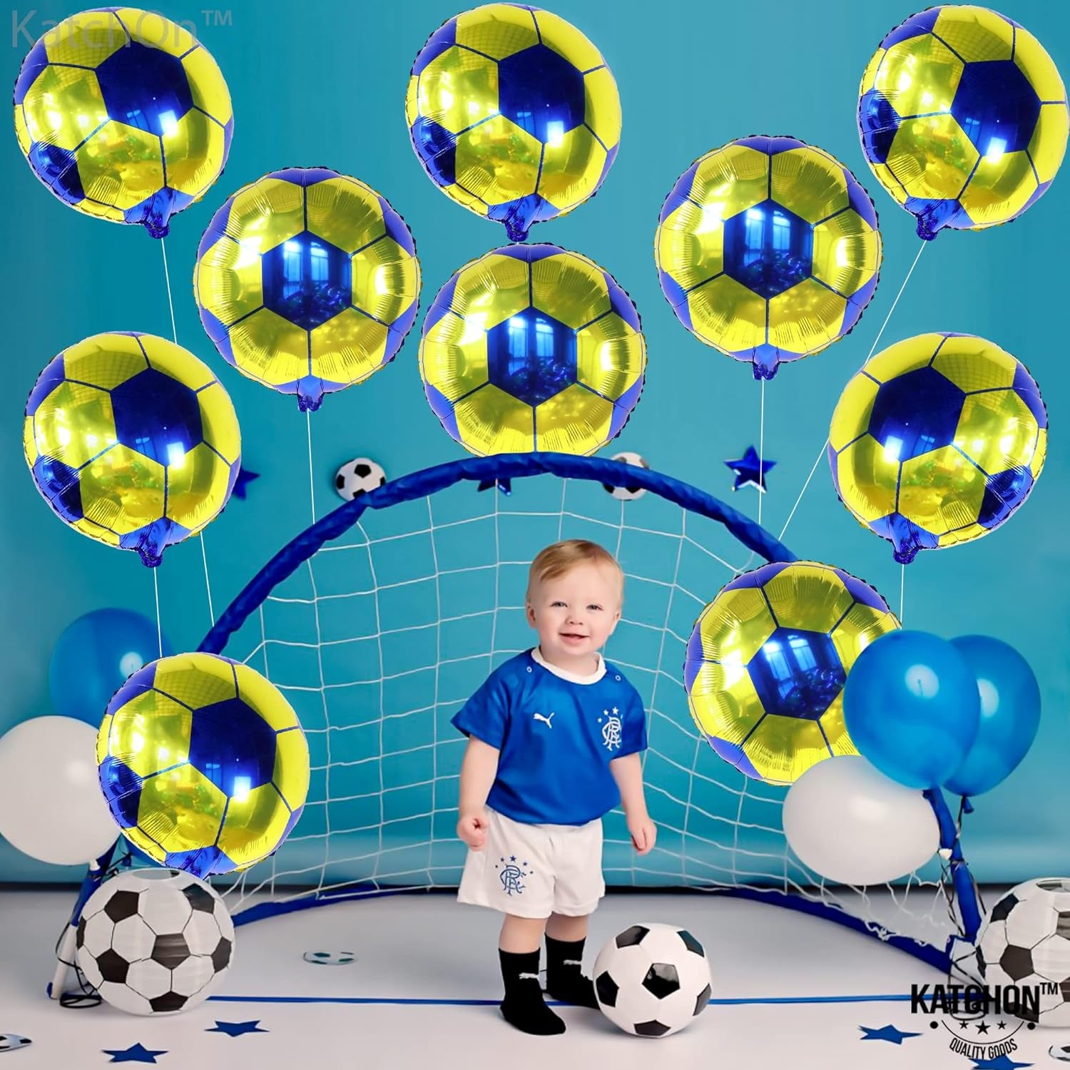 , Yellow and Blue Soccer Balloons - 18 Inch, Packof 10 | Soccer Ball Balloons, America Soccer Team Party Decorations | Yellow and Blue Soccer Party Decorations | Soccer Birthday Decorations