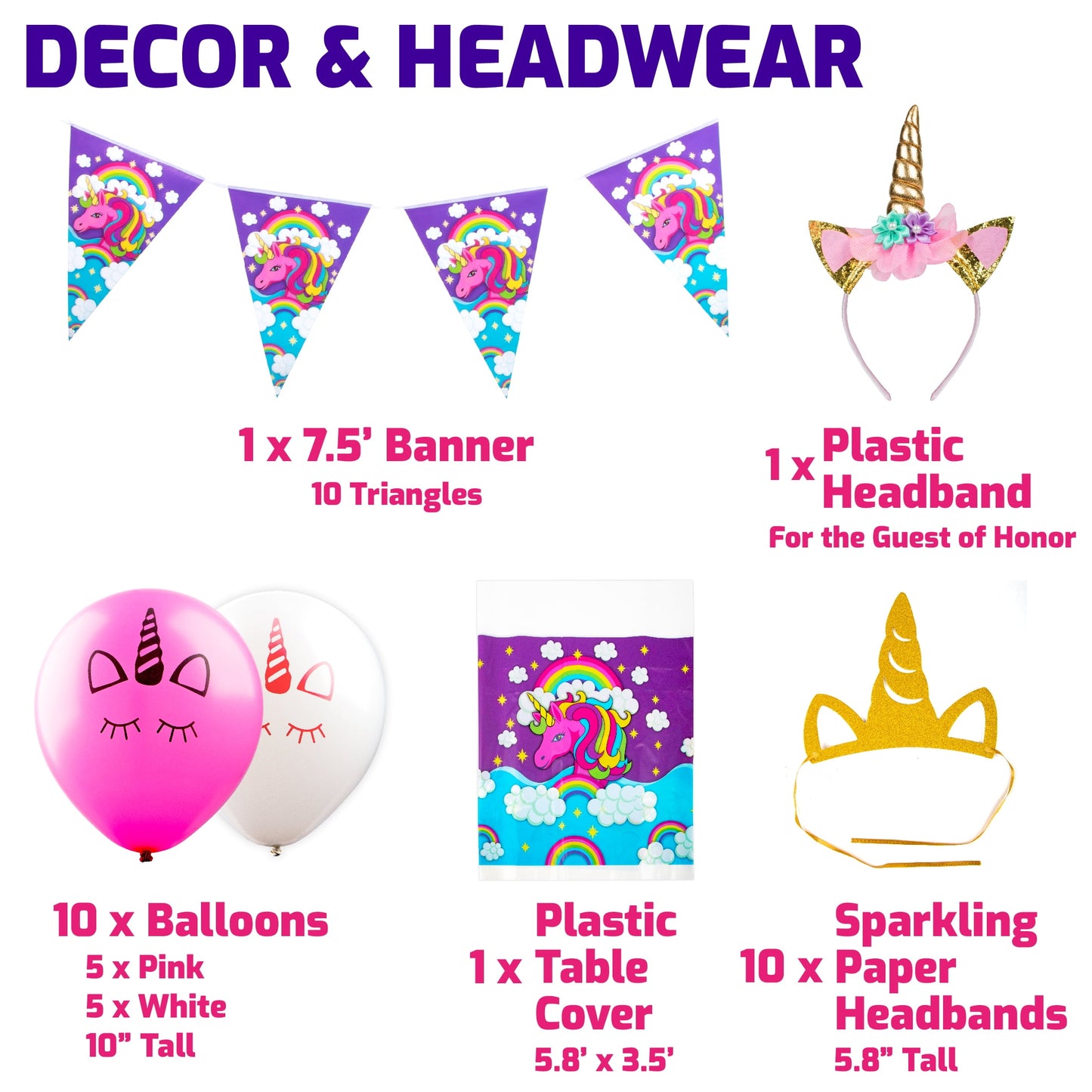 163Pk Unicorn Birthday Decorations and Party Favors for Girls