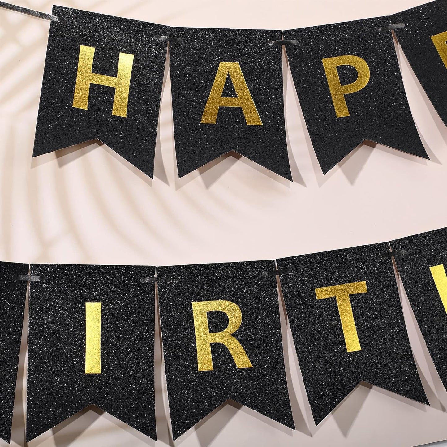 Happy Birthday Banner with Shiny Letters Glitter Happy Birthday Banner Shiny Birthday Hanging Signs Birthday Party Supplies (Black)