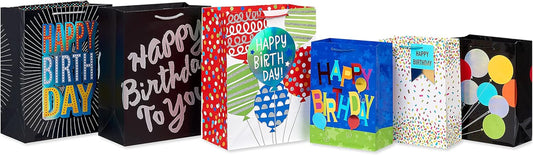 Birthday Gift Bag Assortment (6 Bags, 3 Medium 10" and 3 Large 13")