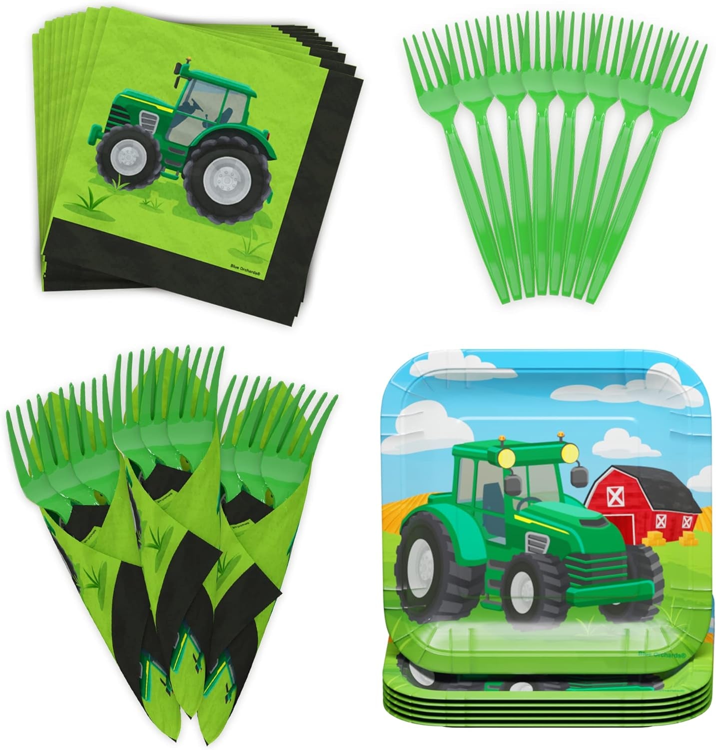 Tractor Value Party Supplies Pack (64 Pieces for 16 Guests) - Tractor Birthday Party Supplies, Tractor Party Supplies, Tractor Plates, Farm Animal Party, Tractor Theme Baby Shower,