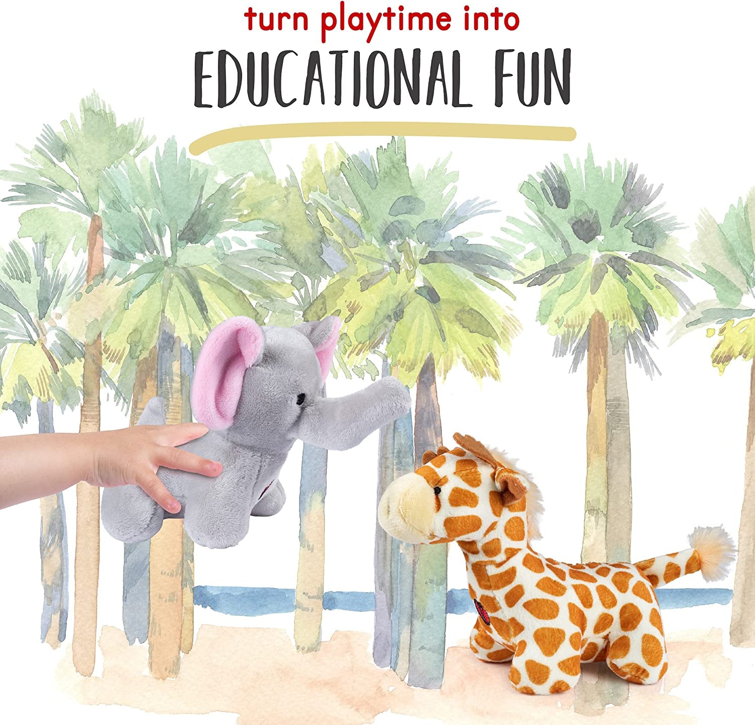 Talking Jungle Plush Toys for Toddlers | Set of 4 Cute Stuffed Animals: Monkey, Elephant, Lion, & Giraffe