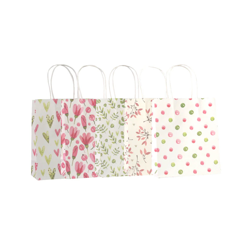 10 Pcs/Lot Simple Flower Printed Kraft Paper Bag Festival Gift Bags Paper Bags with Handles Children Gift Bags 18X15X8Cm