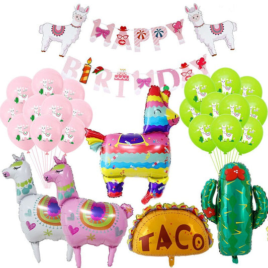 Mexican Party Alpaca Cactus Foil Balloon Alpaca Llama Banner Bachelorette Pinata Balloon Party Decor Summer Birthday Supplies